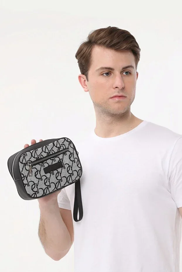 Unisex Black 2 Compartment Wrist Bag Daily Use Handbag