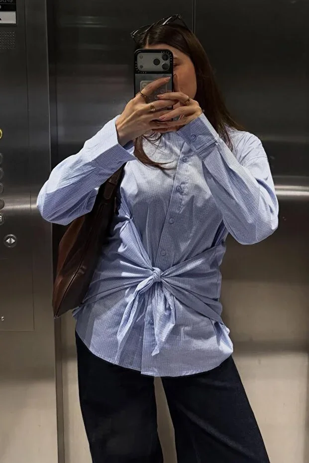 Bershka Belted oversize poplin shirt