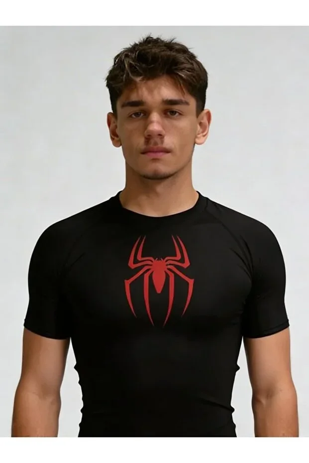 Yokedwear Spider Compression Tight / Slim T-Shirt Black Unisex Youth