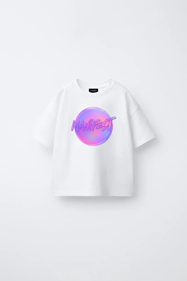 Manifest Girls Logo Print Oversize 100% Cotton Short Sleeve Unisex Kids T-Shirt