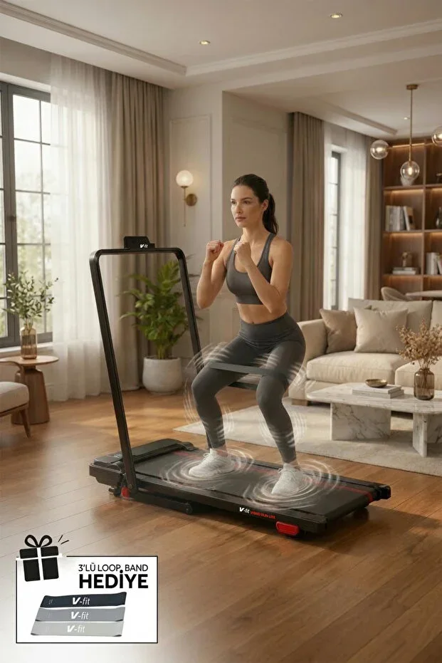 V-Fit by Vibro Run Vibrating Treadmill – With Free Loop Band Set – Foldable, 8 km/h, Vibration Mode, Remote Controlled