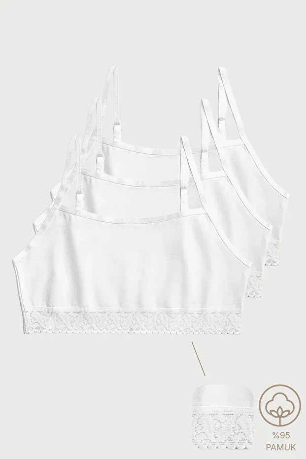 3-Piece White Cotton / Elastane Girl's Bottom Lace Bustier Set LCALISA