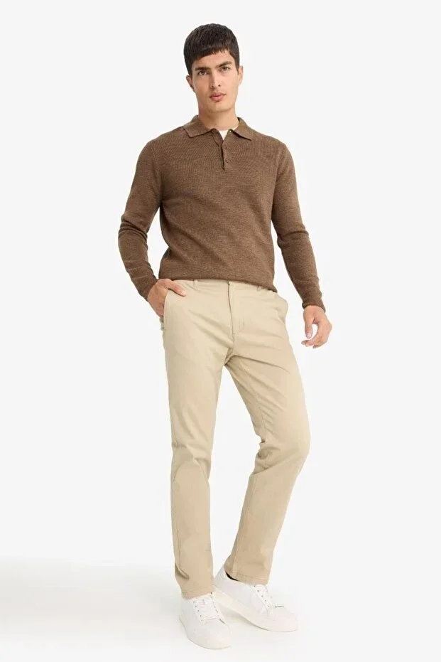 Regular Fit Normal Waist Summer Straight Leg Chino Canvas Trousers D7349AX25SP