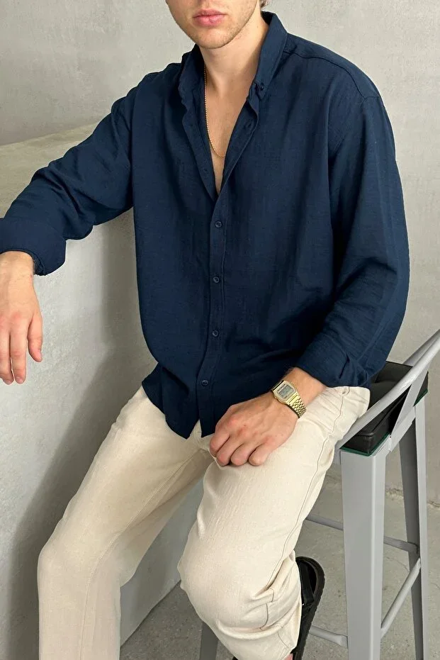 Men's Oversize Fit Linen Look Shirt