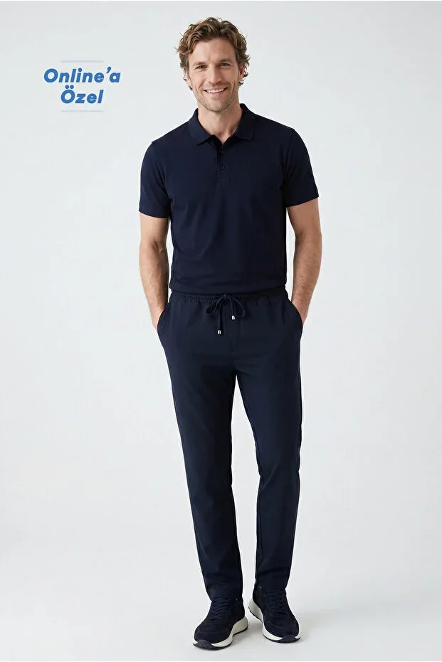 Regular Fit Standard Cut Side Pocket Elastic Waistband Drawstring Jogger Trousers
