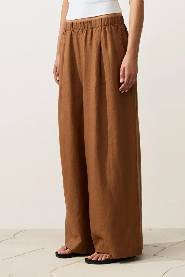 Oysho 100% linen wide leg trousers