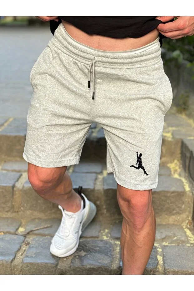 Men's Grey Jersey Fabric Footballer Print Shorts Slimfit Fit