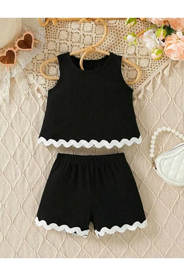 Girls Water Stone Detailed Shorts and T-shirt Top Bottom Set