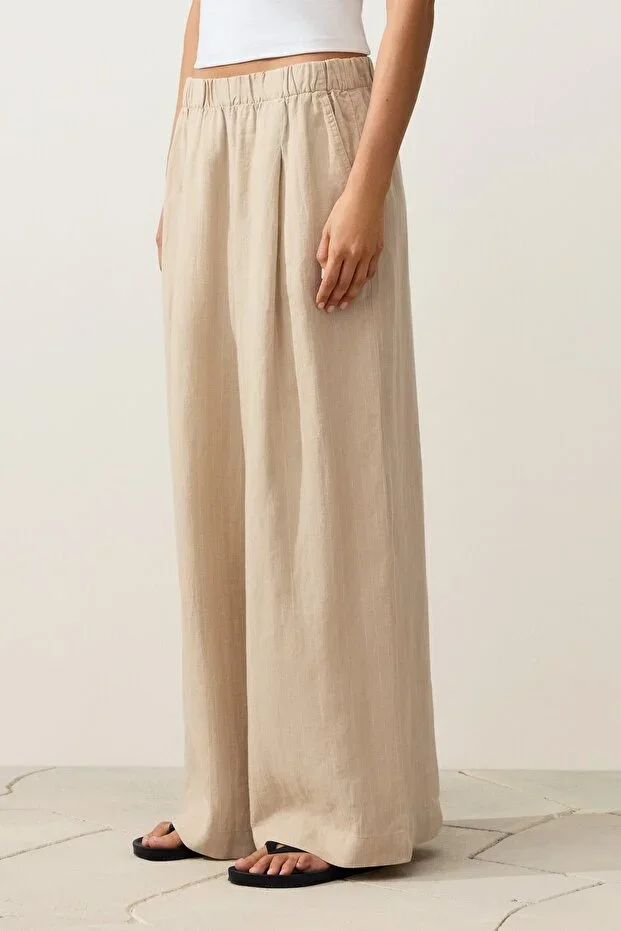 Oysho Wide leg %100 linen striped trousers
