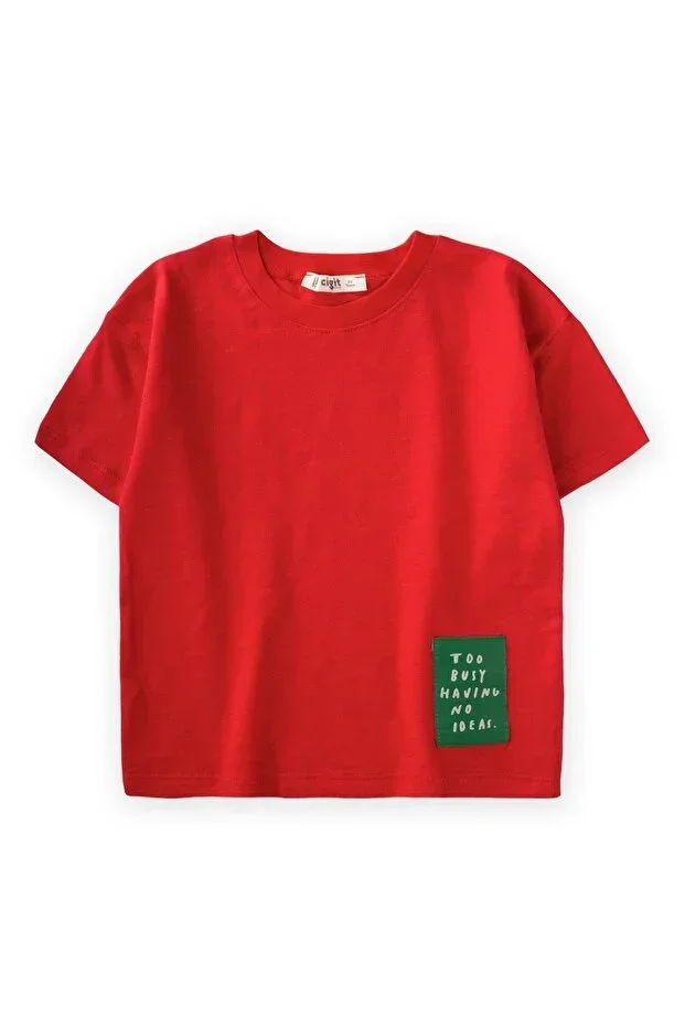 T-Shirt with Slit Detail and Label 2-10 Years Red
