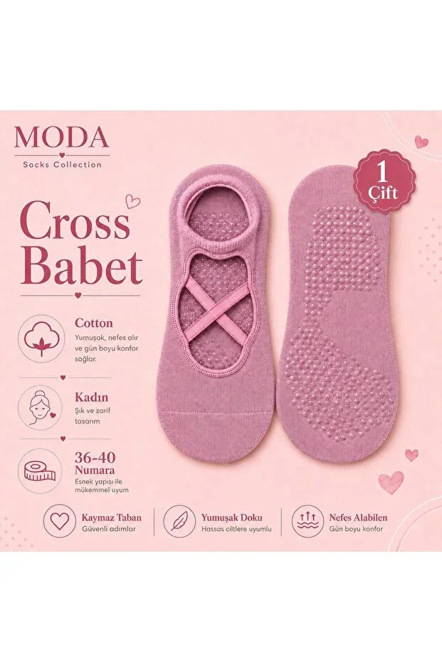 Non-slip Cross Ballet Socks 1 Pair Dusty Rose