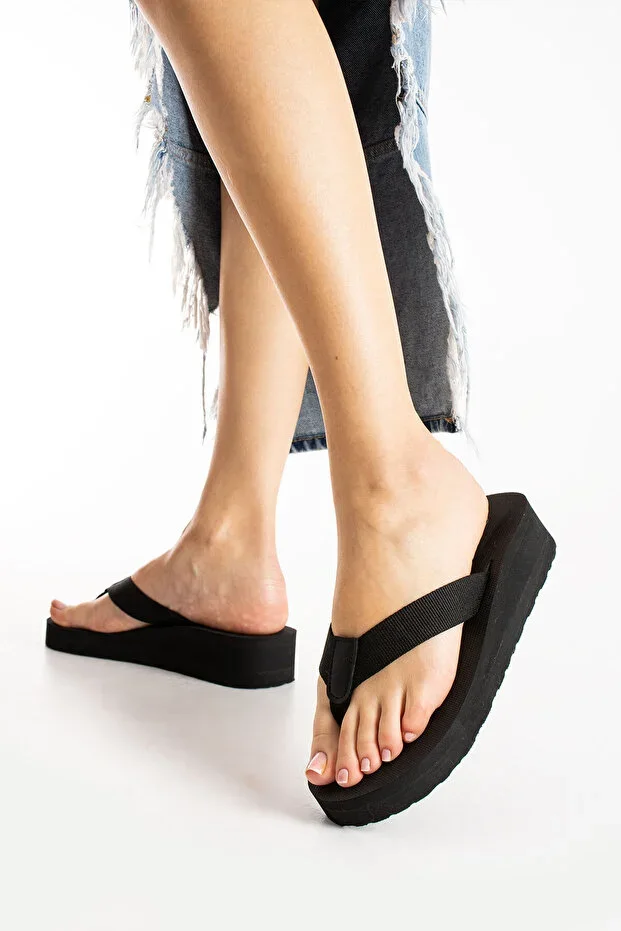 MÜJERİL'S Beach Women's Platform Wedge Fabric Thong Does Not Hurt Pool Sea Beach Slippers