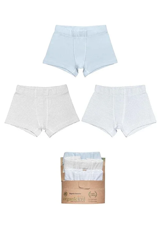 Cotton Men's Boys Blue/Grey Boxer Set 3-Pack