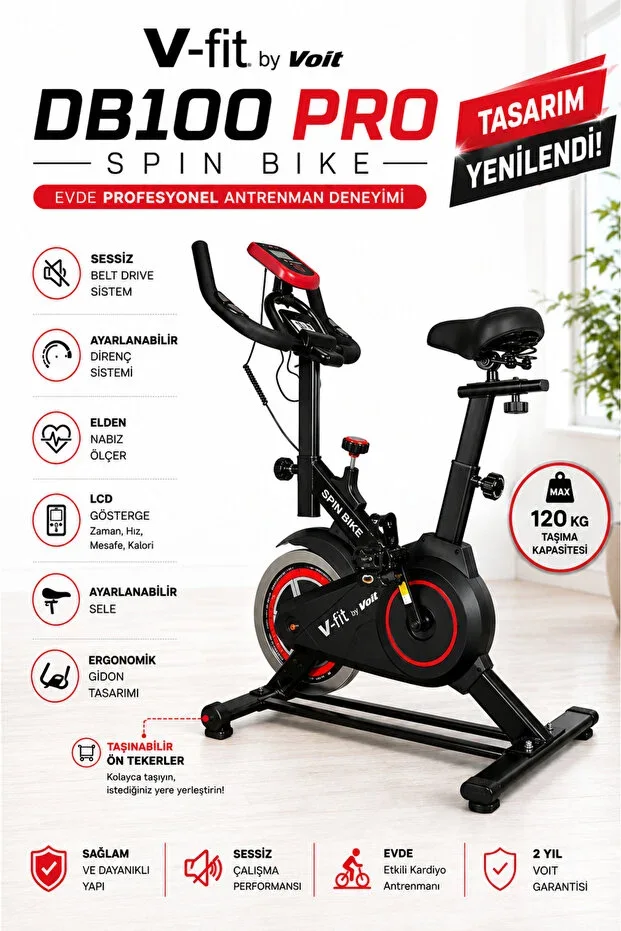 Voit Garantili Db100 Pro Spin Bike Elden Nabız Ölçer Direnci Ayarlanabilir Sessiz Çalışır