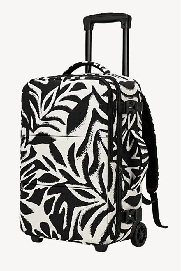 ✈️ Black and White Patterned Cabin Size Travel Bag That Eliminates the Need for a Suitcase | With Wheels & Backpack Use | Airplane Cabin Compatible | 2 Year Warranty