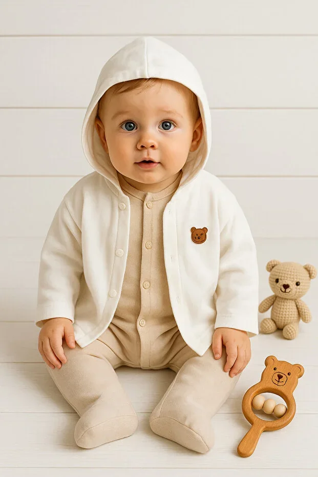 %100 Cotton Baby Cardigan / Girl Boy Unisex Hooded