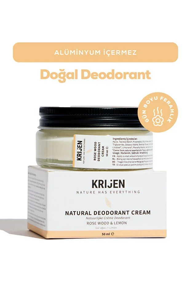 Rosewood & Lemon Cream Natural Deodorant 50 ml - Aluminum Free - Herbal Odor Preventer