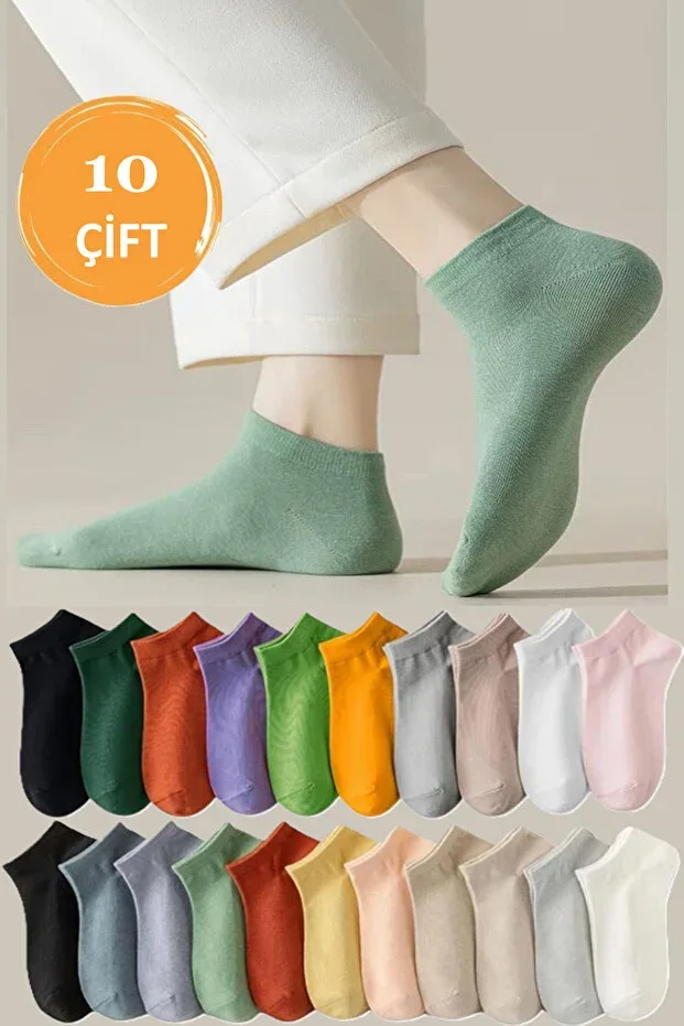 10 Pairs Cotton Lycra Colored Women's Ankle Socks (Mixed Colors)