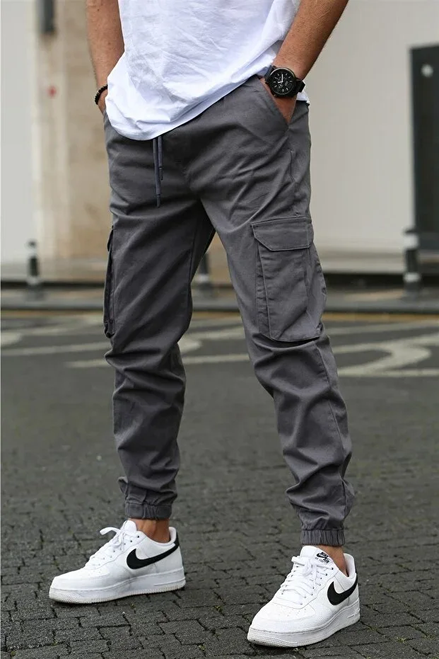 Men's Cargo Pocket Pants Elastic Waistband Elastic Hem