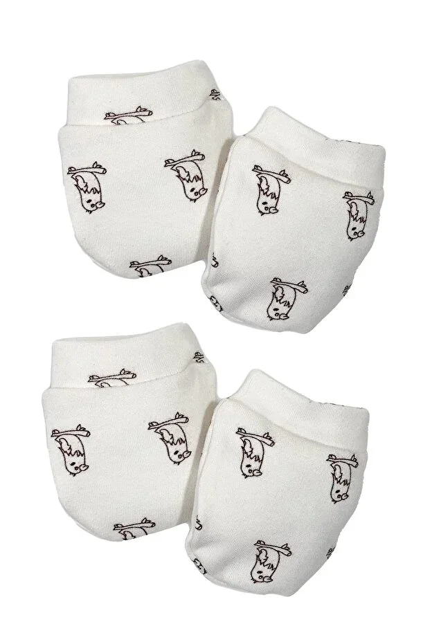 Bird Organic Cotton Baby Newborn 2 Pair Gloves Set - Cream