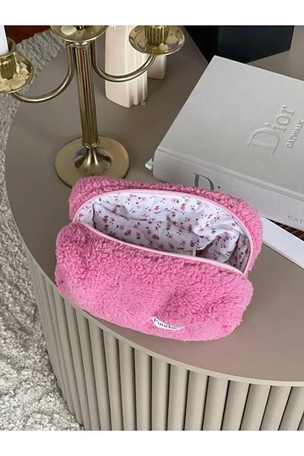 Pink Plush Makeup Bag
