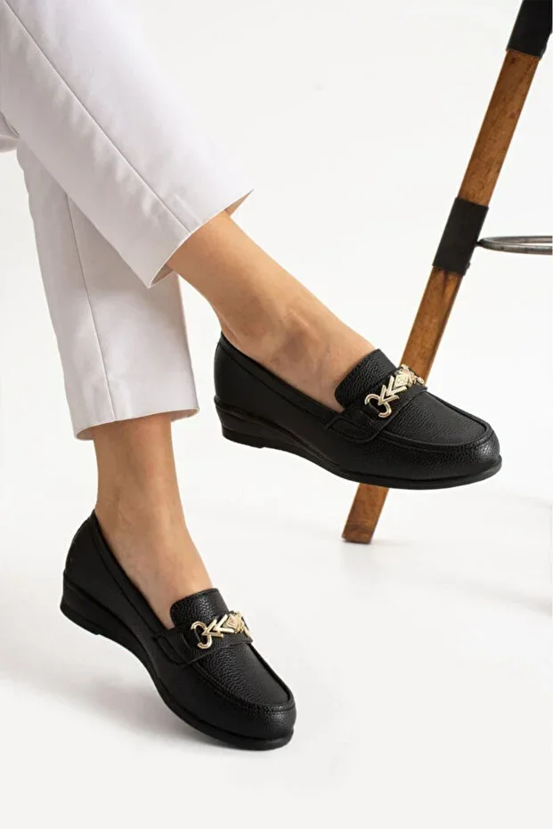 Women's Ballet Flats Chain Buckle Black Mother's Ballet Flats Chic Daily Shoes STC1069