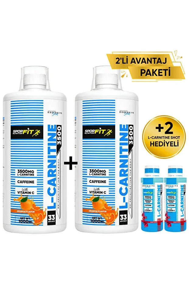L-Carnitine 3500 Mg 1000 Ml 2's Advantage Pack 33 Servings Orange + 2 x L-Carnitine Shot Gift