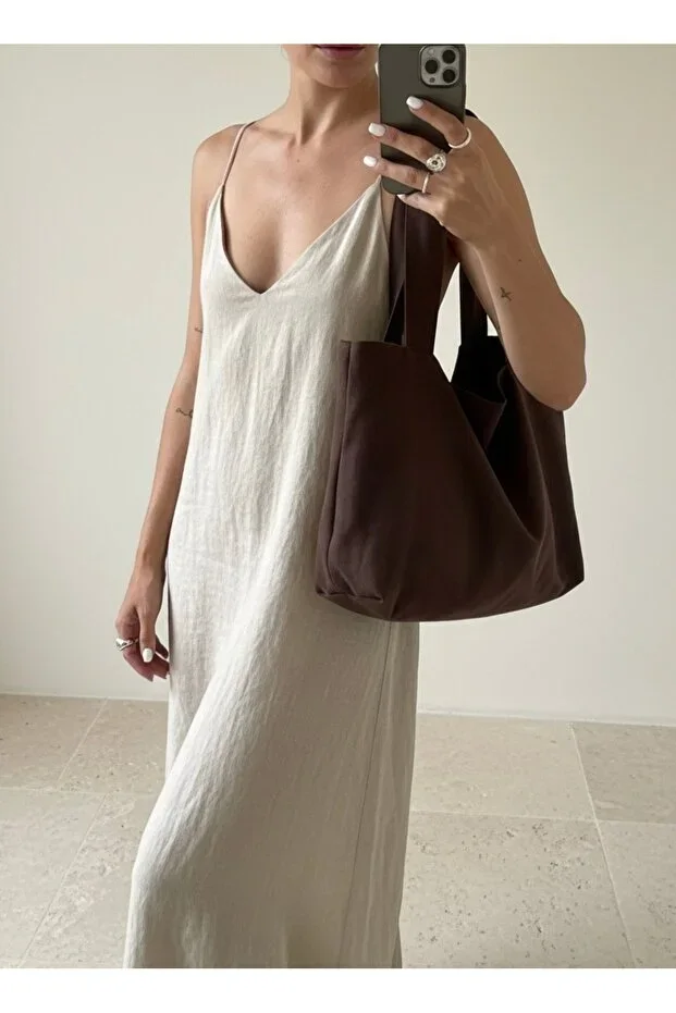 Bitter Coffee Canvas Hand Shoulder Bag - Waterproof Fabric - Tote Cloth Hand and Shoulder Bag