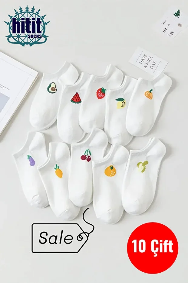 Women's 10 Pairs Premium Quality Cotton Fruit Pattern Ankle Socks