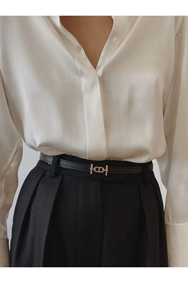 Gold Buckle Thin Women's Belt, Trouser Belt, Shirt Belt, Jacket Belt