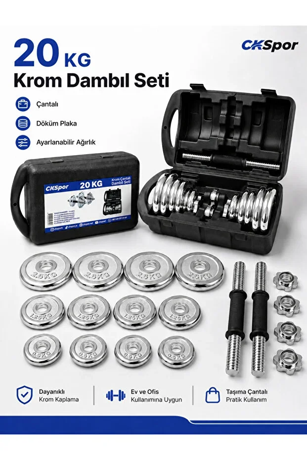 20 Kg Chrome Dumbbell Set with Bag Cast Iron Plate Dumbbell Weight Set
