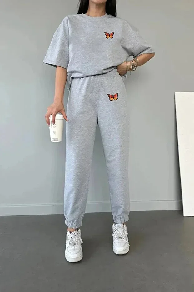 Butterfly Print T-shirt Sweatpants Top Set