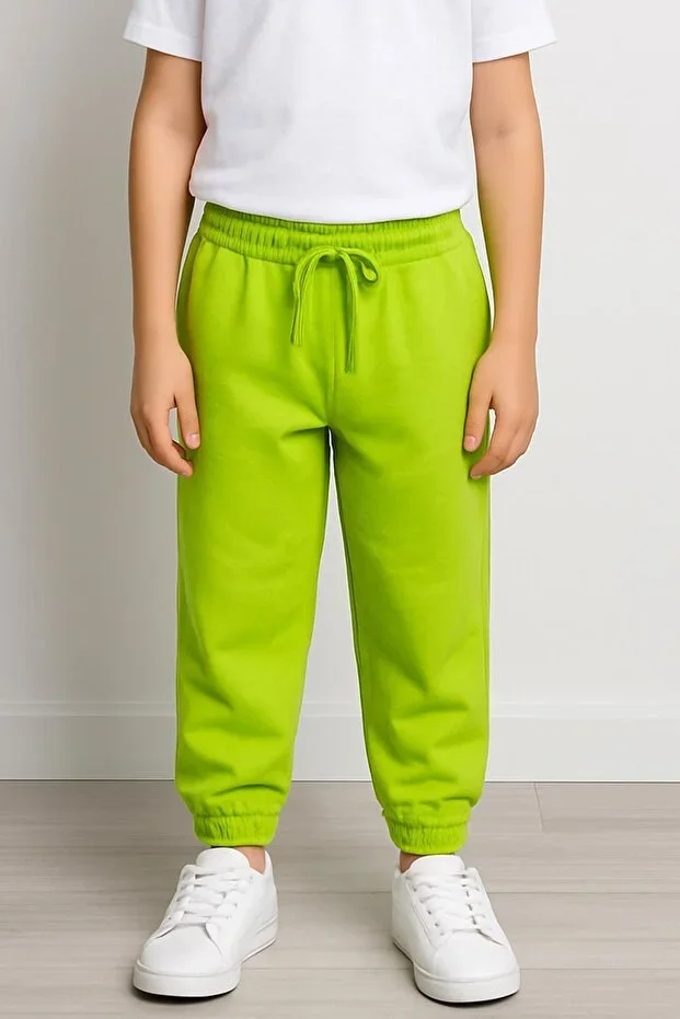 Elastic Waistband Relaxed Fit Pocketed Unisex Sweatpants for Boys and Girls - Pistachio Green
