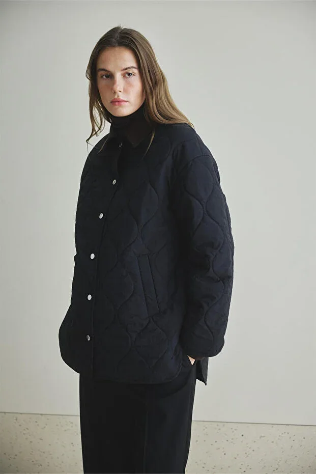 BLACK VELVET COLLAR QUILTED JACKET