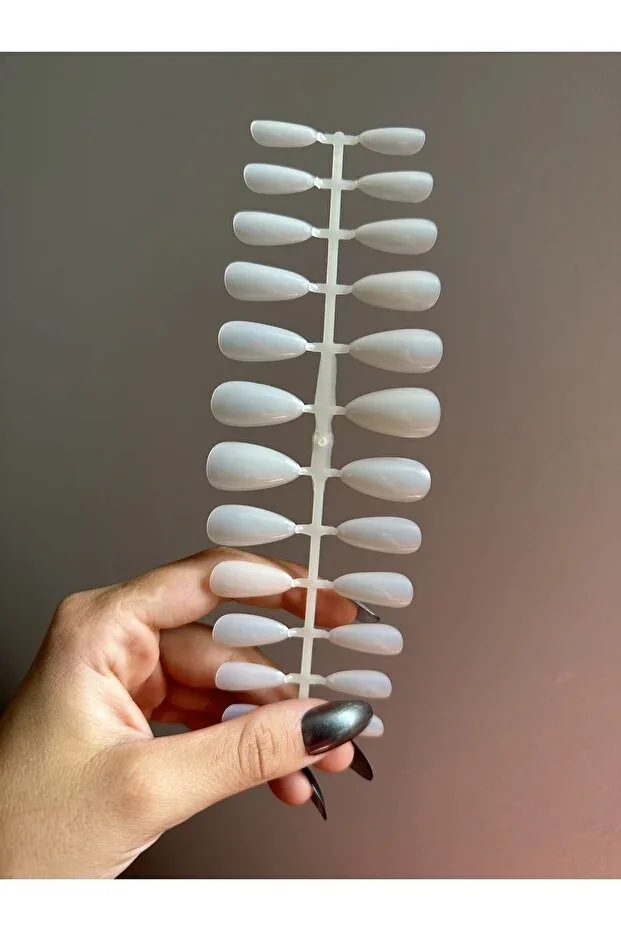 24 Pcs Prosthetic False Nails Stick Gel Supported Almond Tips