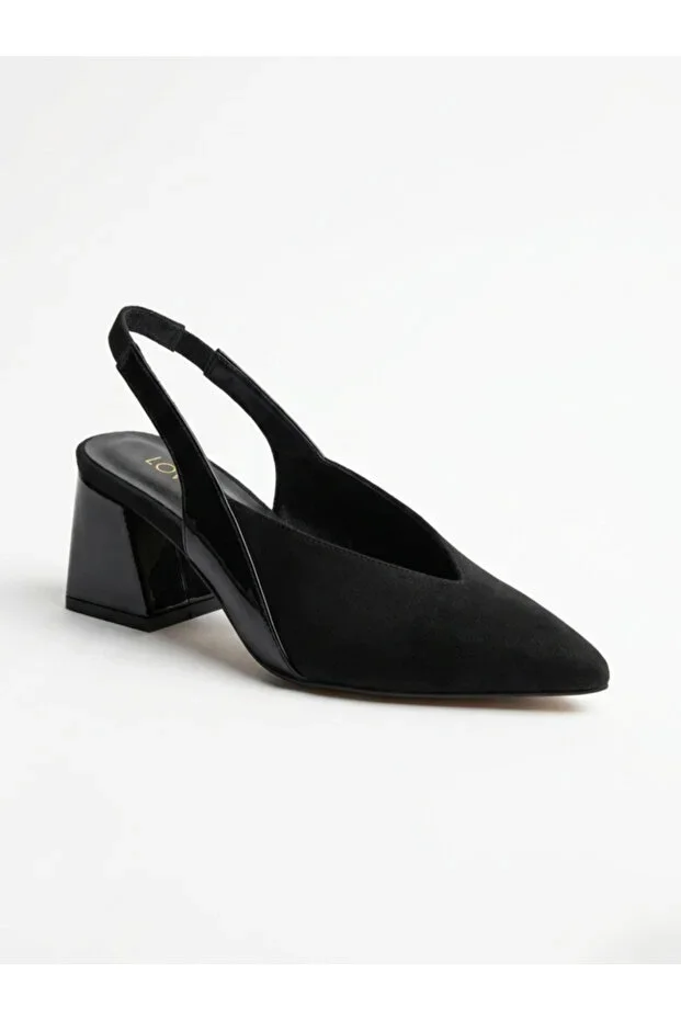 Marlin Suede Patent Leather Two-Piece V-Cut Heeled Women's Large Size Shoes