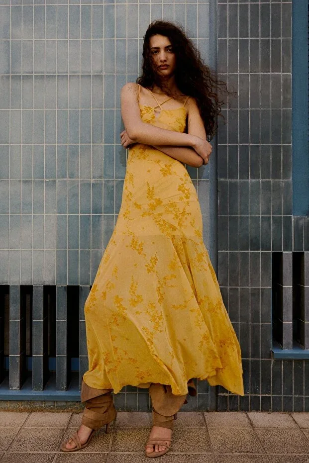 Bershka Flocked Tulle Strap Midi Dress