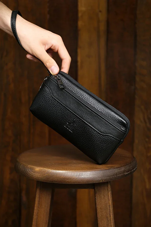 Men's Black Handbag - Daily Wristlet Portfolio Bag