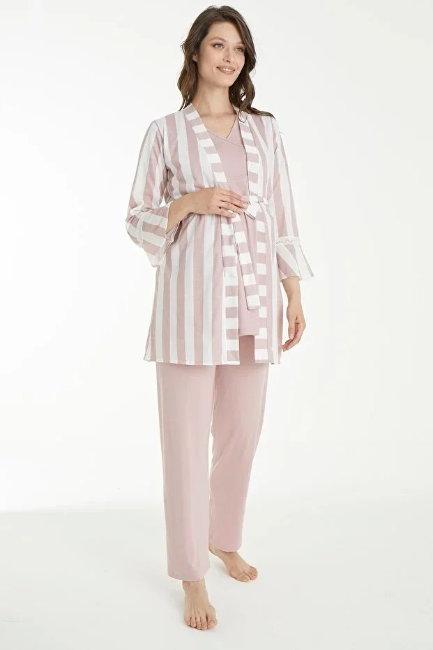 Powder Striped Maternity and Nursing Pajama Set