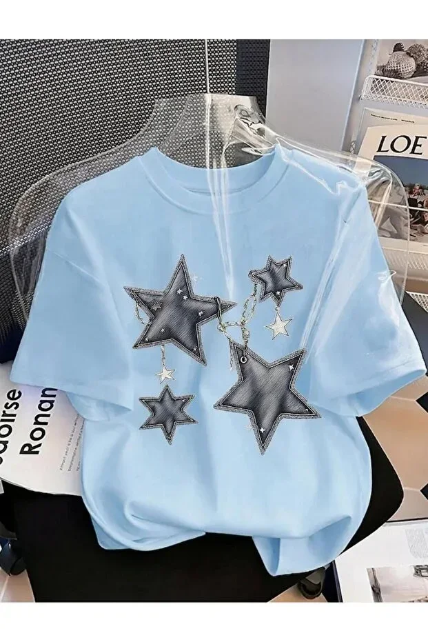 Women's Star Print Crew Neck Basic T-Shirt
