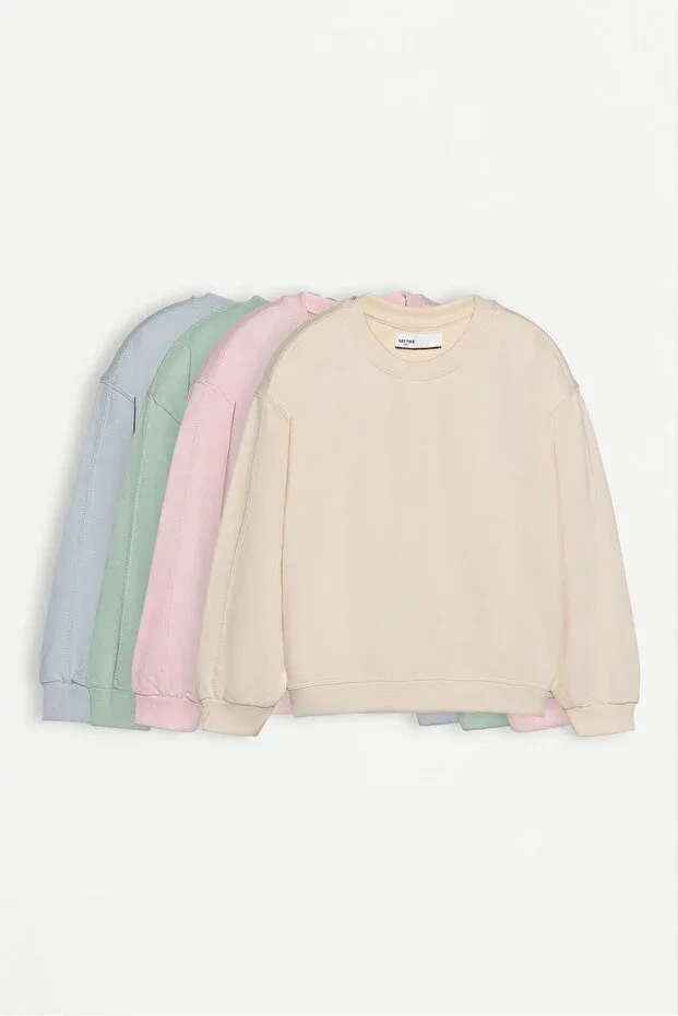 4'lü plain color cotton sweatshirt pack