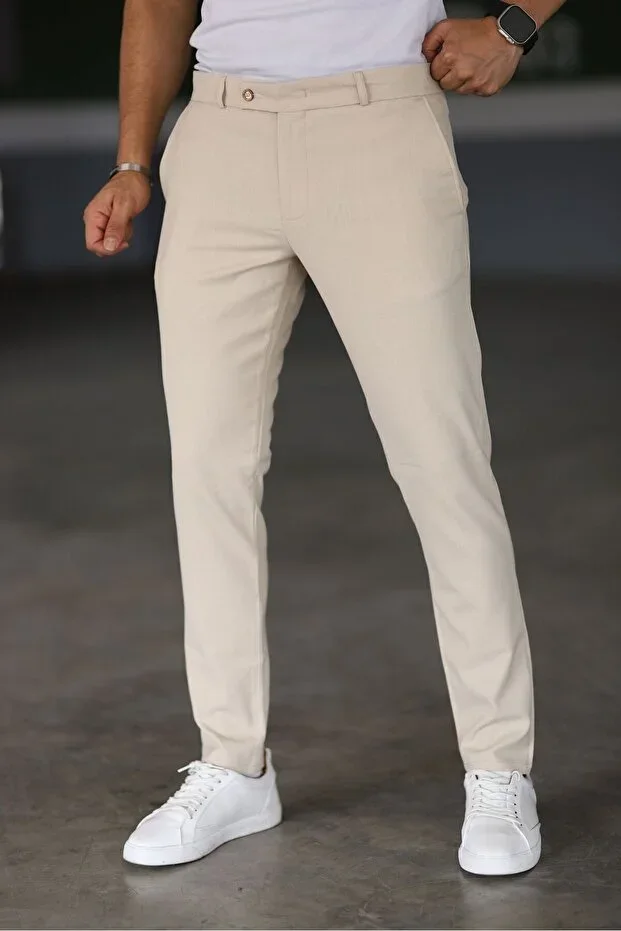 Men's Cream Color Quality Flexible Lycra Ankle Length Fabric Trousers (100-130 kg battal size 40-42-44)