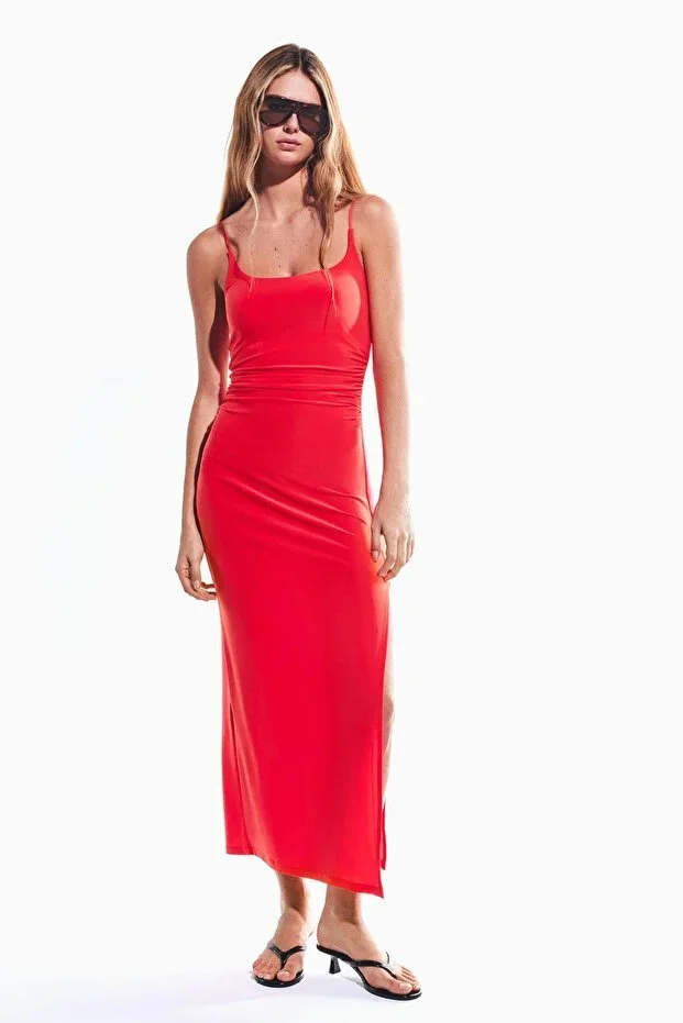 Bershka Ruched Strappy Midi Dress