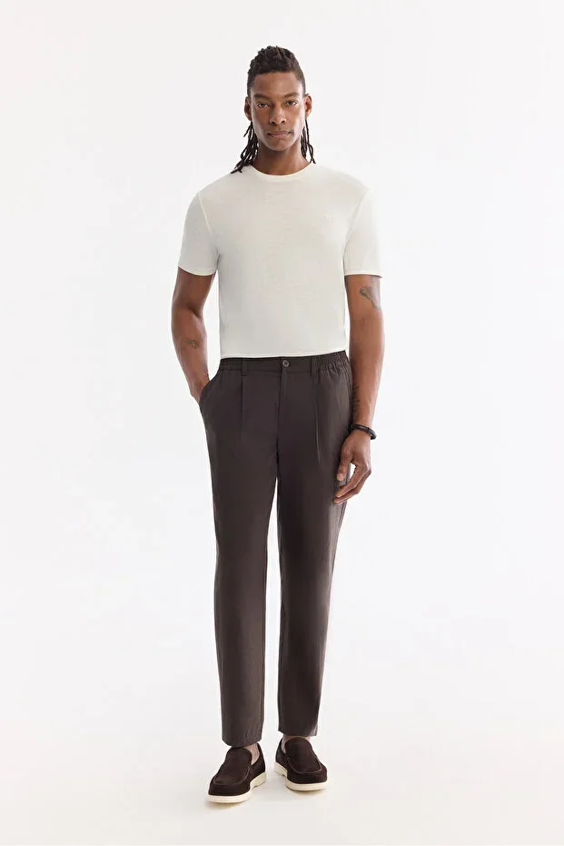 Men's Coffee Elasticated Side Tencel Blend Relaxed Fit Trousers A61Y3004