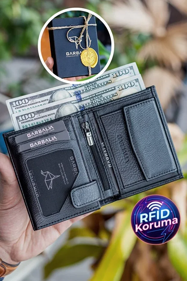 Genuine Leather Black Men's Coin Pocket Wallet Jcksn101