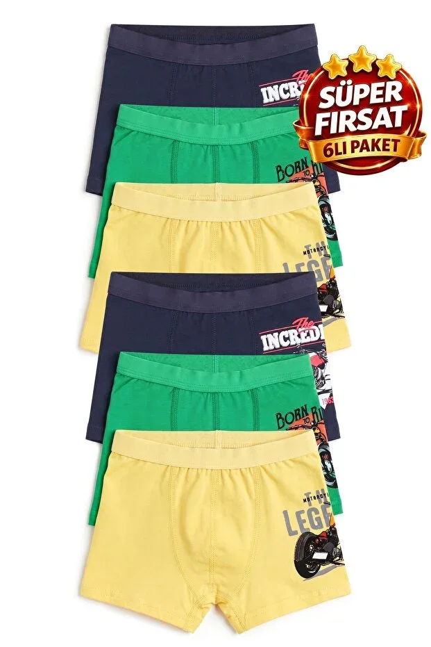 Boys' 6-Pack Cotton Boxer Printed Ergonomic Design (C200-6)