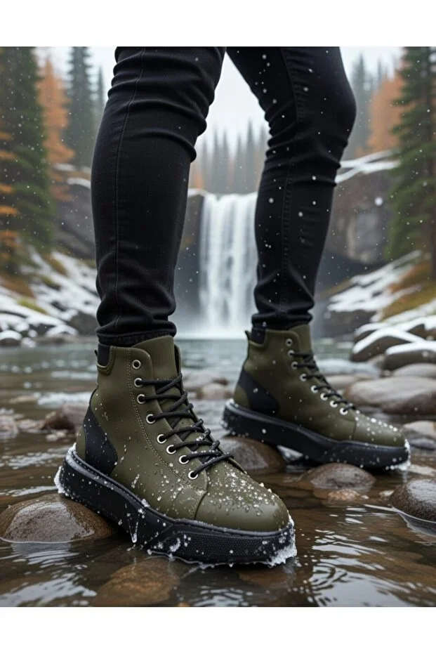 Men's Casual Khaki Black Classic Boots Laced Ankle Artificial Leather Water Resistant Comfortable Winter Shoes