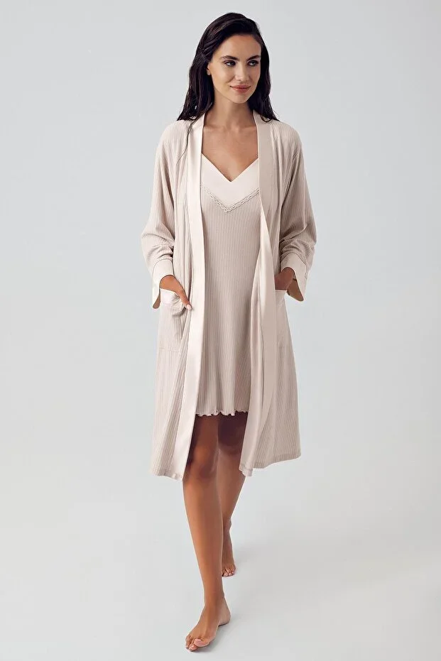 Women's Flexible Viscose Short Strap Nightgown Set