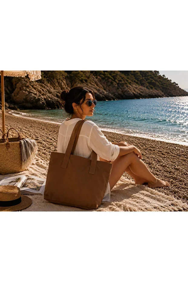 Beach Bag - Wide Use - Premium Canvas Bag - Shoulder Bag - Zippered