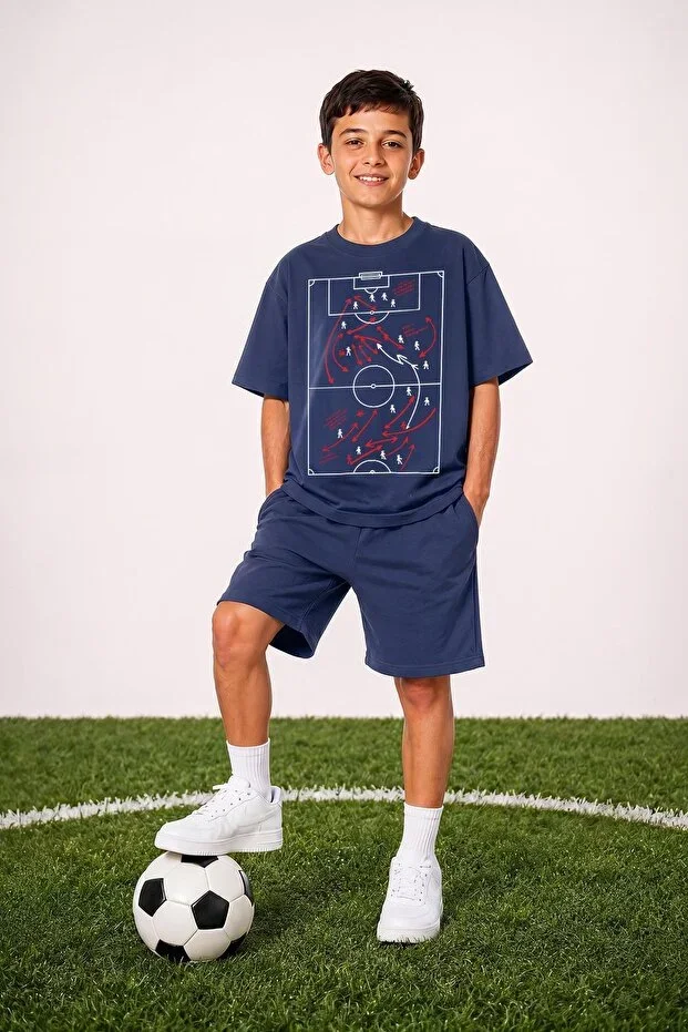 Boys' Football Tactical Print Shorts Set